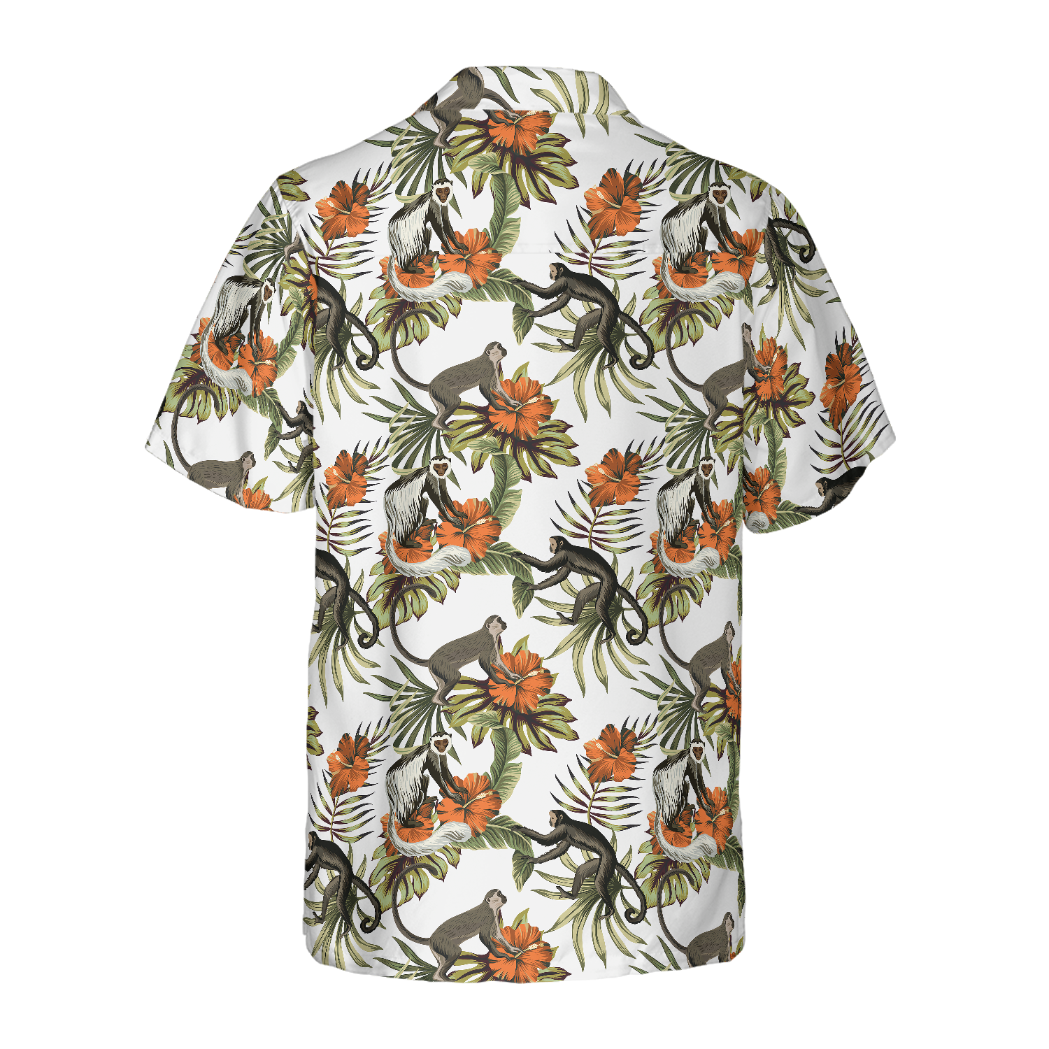 Tropical Red Hibiscus Flower Monkey Shirt For Men Hawaiian Shirt