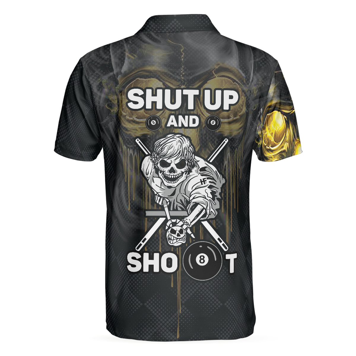 Skull Billiards Polo Shirt, Black Skull Billiards Shirt Design For Men, Scary Halloween Gift Idea