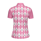 Golf Polo Short Sleeve Women Polo Shirt, Pink Argyle Seamless Pattern Golf Shirt For Ladies