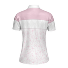 Pink Bowling Balls And Pins Pattern Bowling Short Sleeve Women Polo Shirt, White Bowling Polo Shirt For Ladies