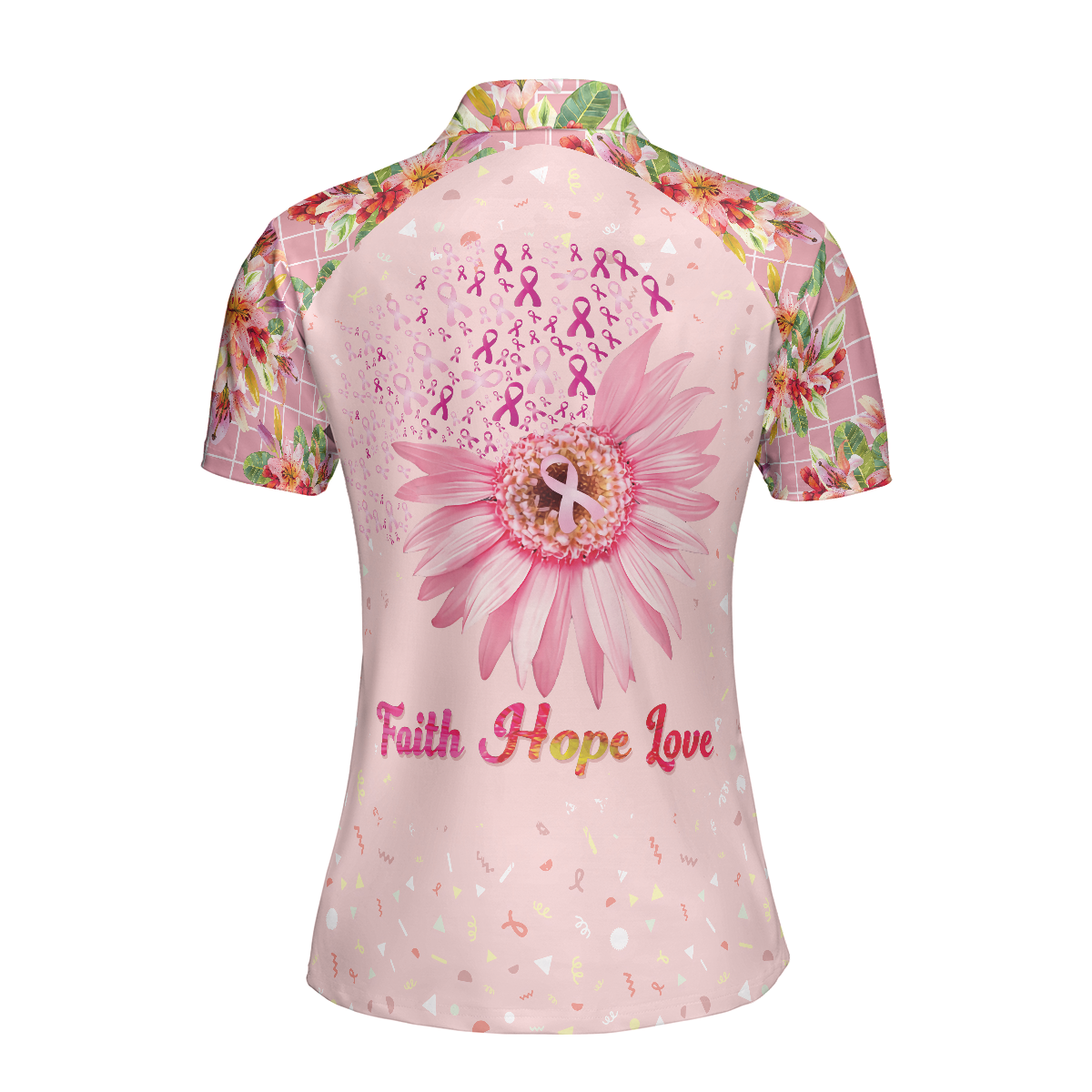 Fight Love Hope Breast Cancer Awareness Short Sleeve Women Polo Shirt