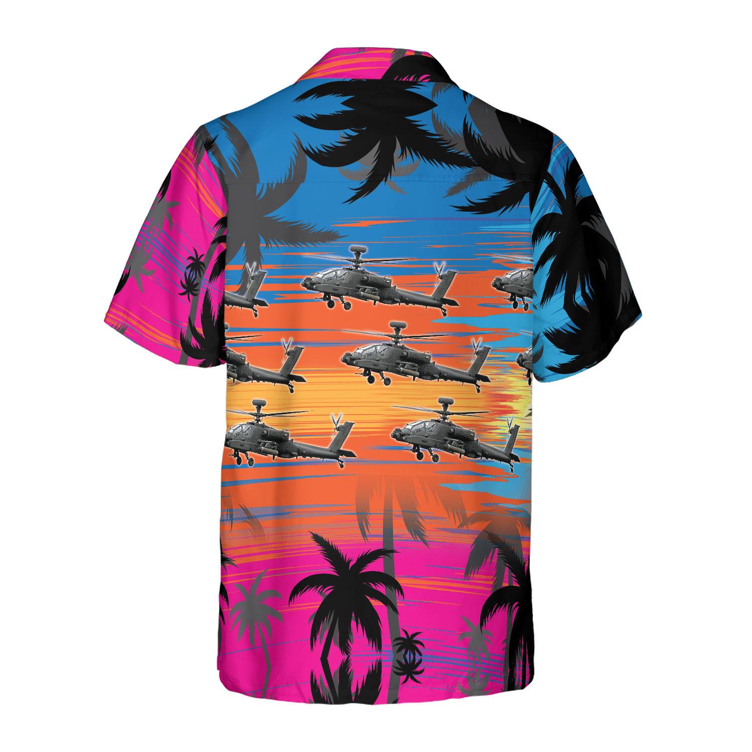 Helicopter Flies Dawn Sky Hawaiian Shirt