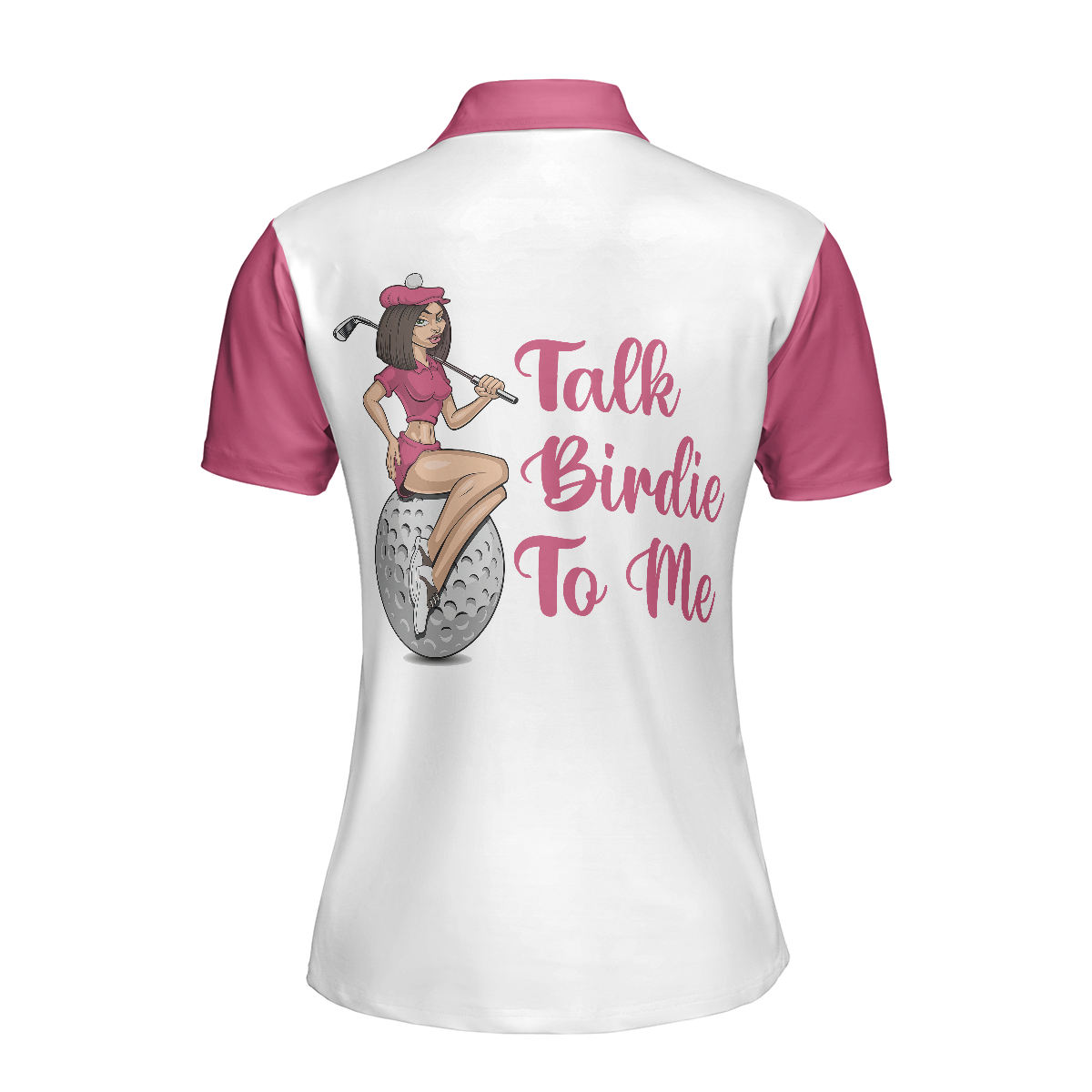 Talk Birdie To Me Short Sleeve Women Polo Shirt, Best Pink Argyle And Leopard Pattern For Golf Ladies