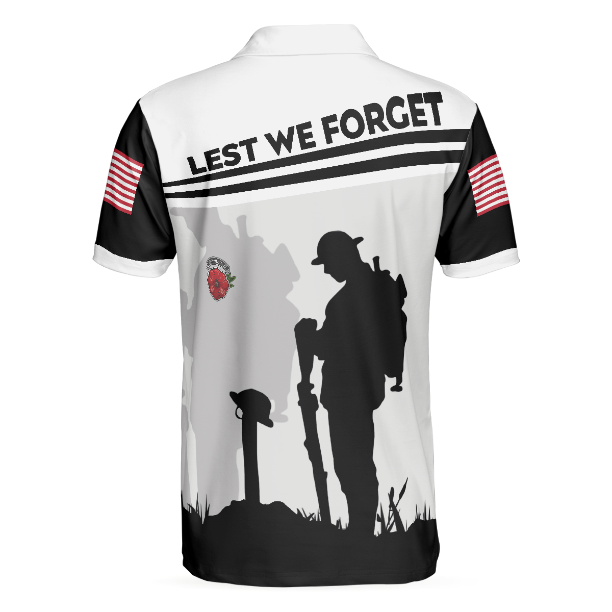 Lest We Forget Polo Shirt, Military Veteran American Flag Golf Shirt For Men
