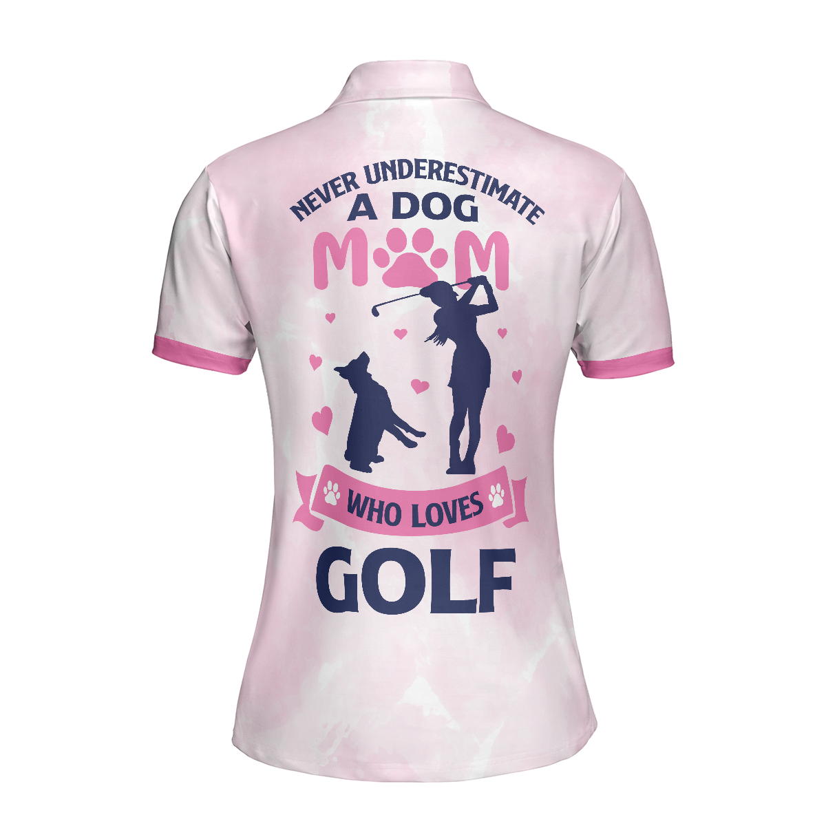 Never Underestimate A Dog Mom Golf Girl Short Sleeve Women Polo Shirt, Pink Argyle Pattern Golf Shirt, Golf Gift For Dog Lovers