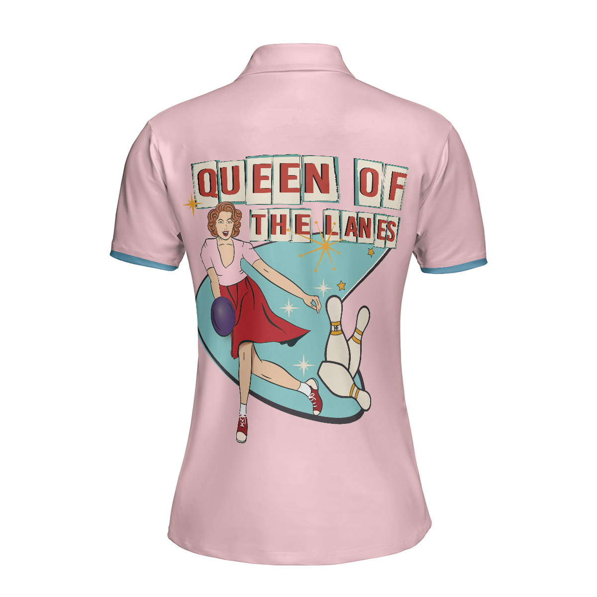 Queen Of The Lanes Bowling Short Sleeve Women Polo Shirt, Pink Ladies Bowling Shirt, Tenpin Bowling Shirt