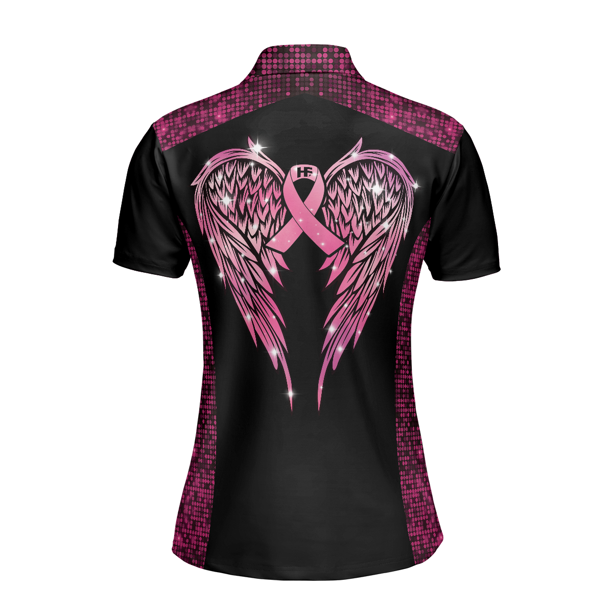 Faith Hope Love Angel Wings Breast Cancer Awareness Short Sleeve Women Polo Shirt, Pink Awareness Ribbon Polo Shirt For Ladies