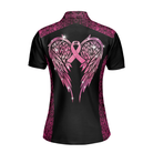 Faith Hope Love Angel Wings Breast Cancer Awareness Short Sleeve Women Polo Shirt, Pink Awareness Ribbon Polo Shirt For Ladies