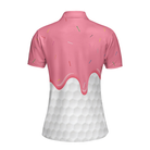 Ice Cream Melting On Golf Ball Cone V2 Golf Short Sleeve Women Polo Shirt, White And Pink Women Golf Shirt