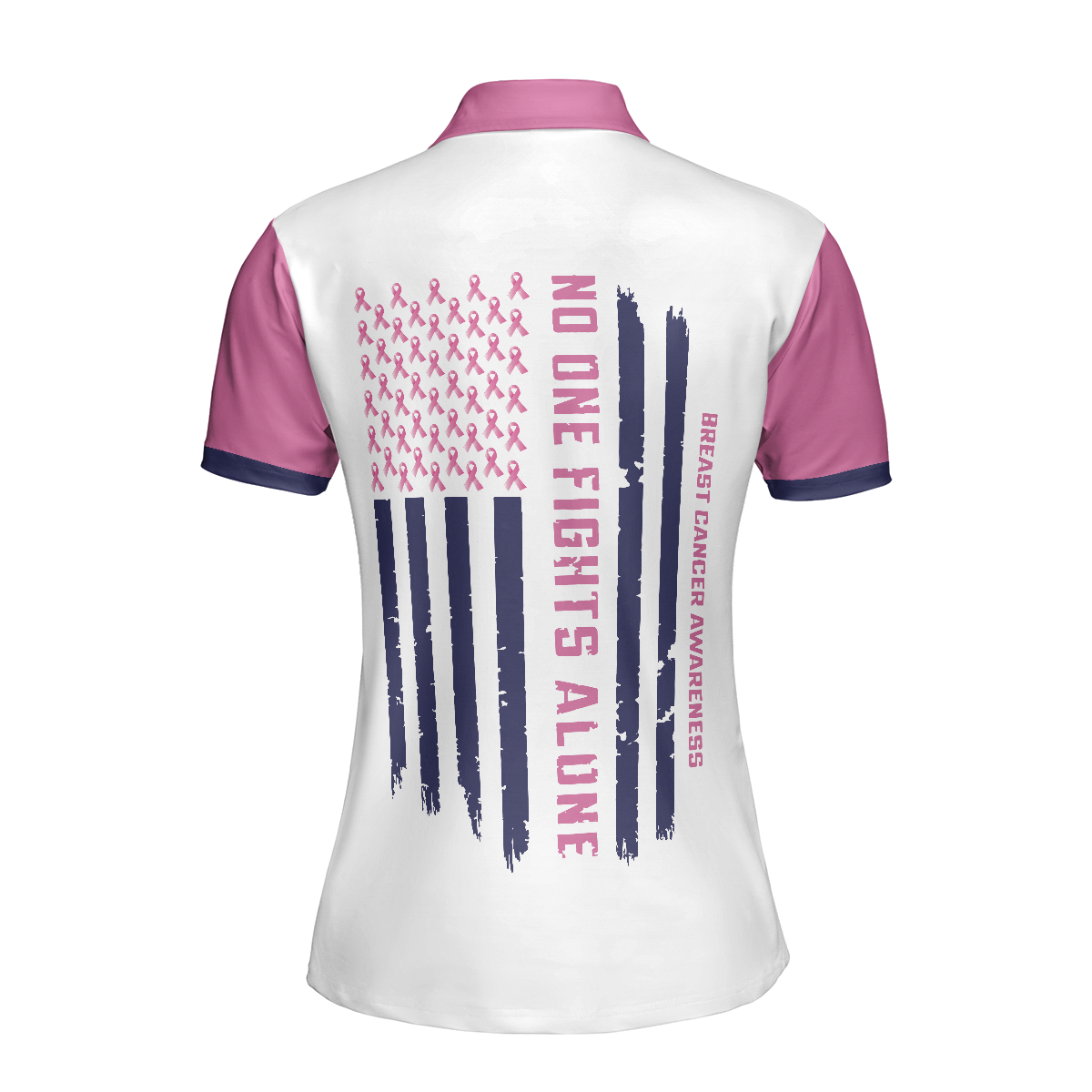 No One Fights Alone Breast Cancer Awareness Short Sleeve Women Polo Shirt, Breast Cancer Polo Shirt For Women