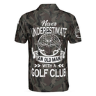 Never Underestimate An Old Man Camouflage Pattern Skull Polo Shirt, Army Skeleton Golfer Polo Shirt, Camo Golf Shirt For Men