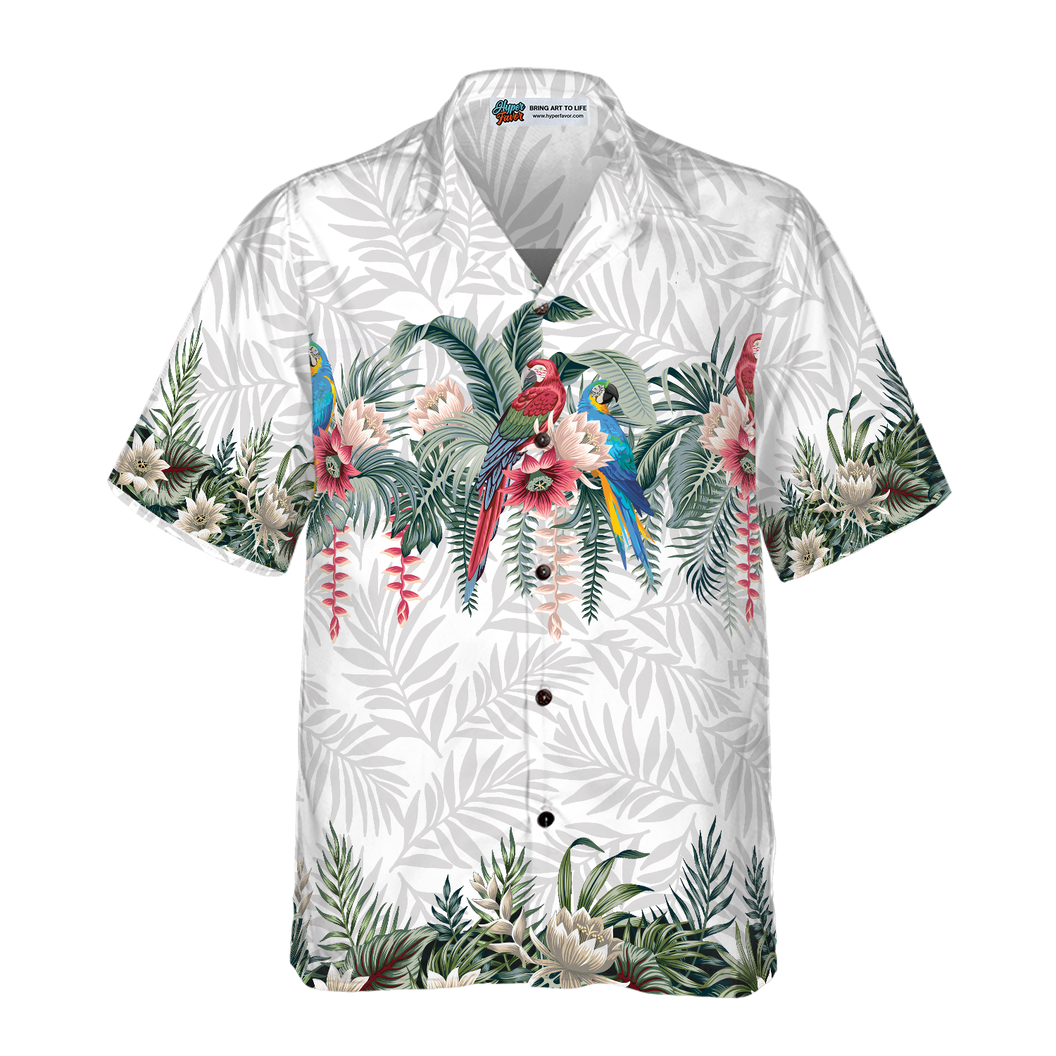 Vintage Botanical Lotus And Macaw Parrot Hawaiian Shirt
