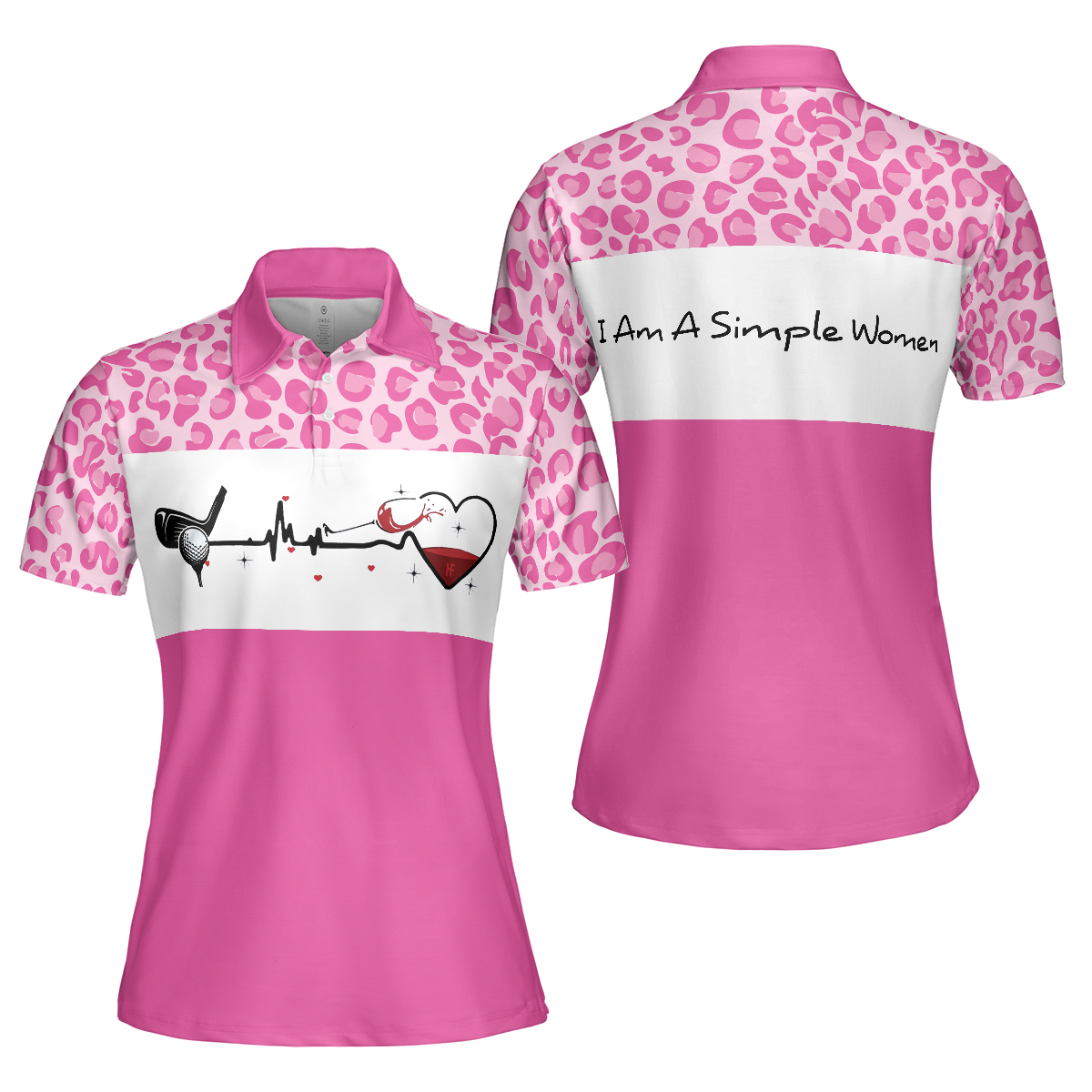 I Am A Simple Woman Golf Short Sleeve Women Polo Shirt, White And Pink Golf Shirt For Ladies, Gift For Wine Lovers