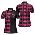 I'm A Survivor Breast Cancer Awareness Short Sleeve Women Polo Shirt, Black And Pink Argyle Pattern Shirt