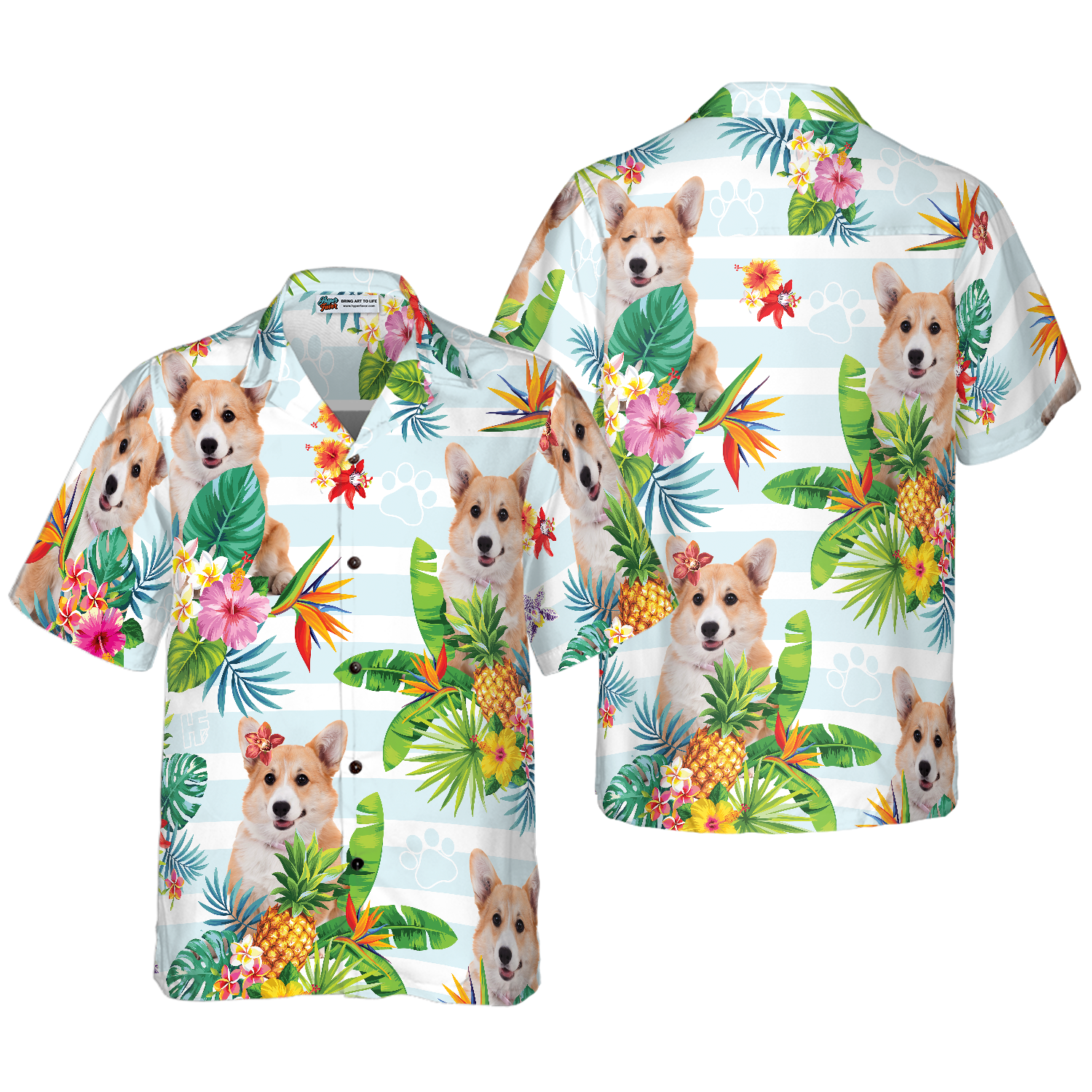 Tropical Flower With Corgi Hawaiian Shirt