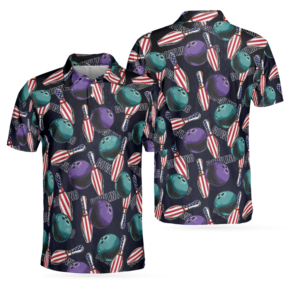 Bowling Is My Life Polo Shirt, American Flag Pattern Bowling Shirt For Men
