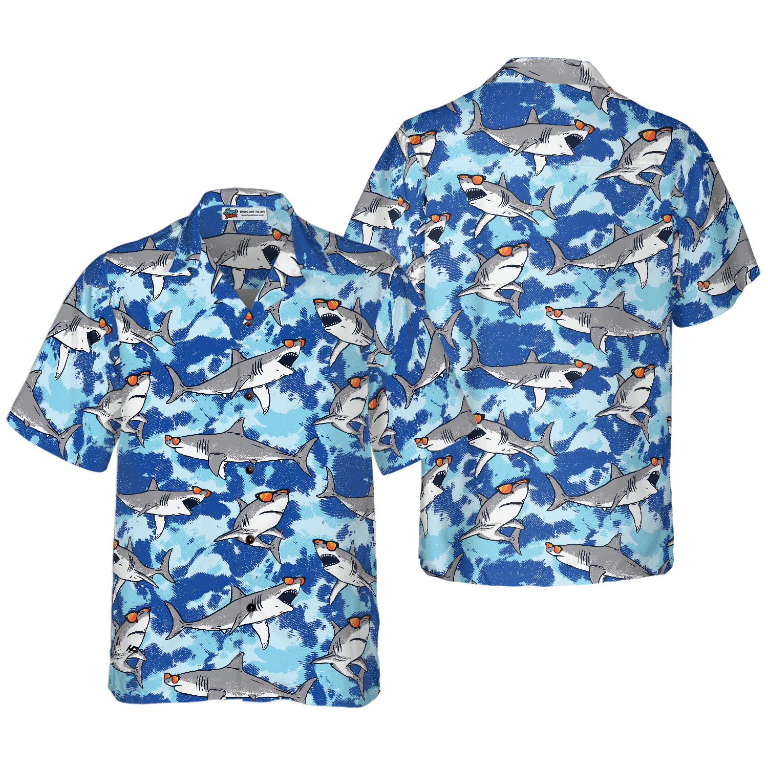 Tie Dye Sharks Wearing Sunglasses Hawaiian Shirt