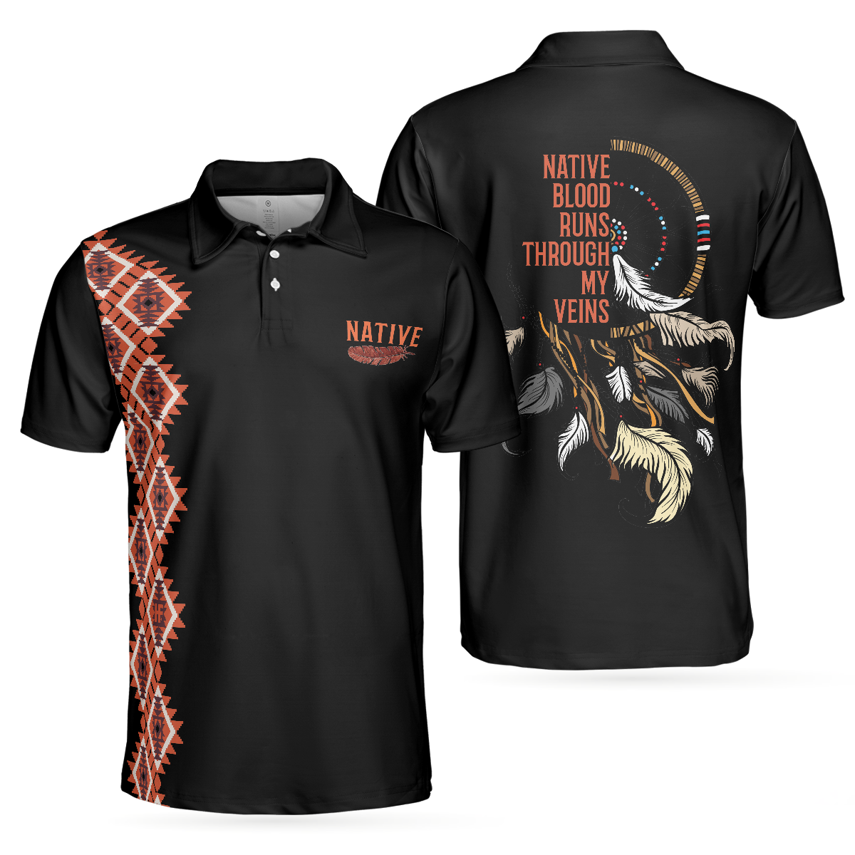 Native Blood Runs Through My Vein Men Polo Shirt, Cherokee Pattern Shirt For Male, Gift For American Lovers