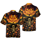 The Burning Pumpkin Sky & Skeleton Halloween Hawaiian Shirt, Halloween Shirt For Men And Women
