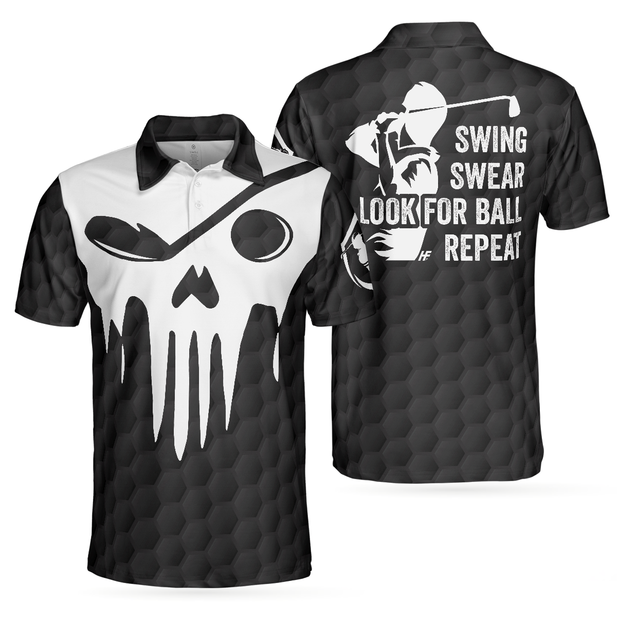 Skull Golf Polo Shirt, Black And White Skull Golf Shirt With Sayings, Best Golf Gift For Halloween