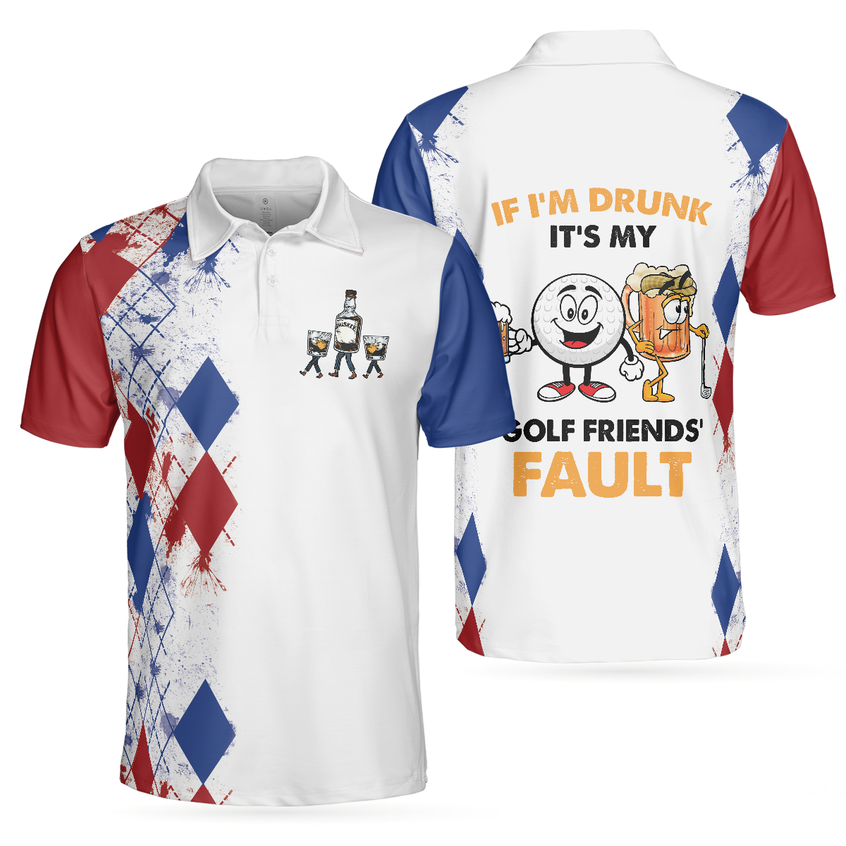 Golf If I'm Drunk Polo Shirt, Argyle Pattern Drinking Golf Polo Shirt For Men, Funny Golf Shirt With Sayings