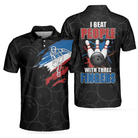 I Beat People With Three Fingers Bowling Polo Shirt, Black Polo Style Bowling Shirt For Men, Bowling Gift Idea