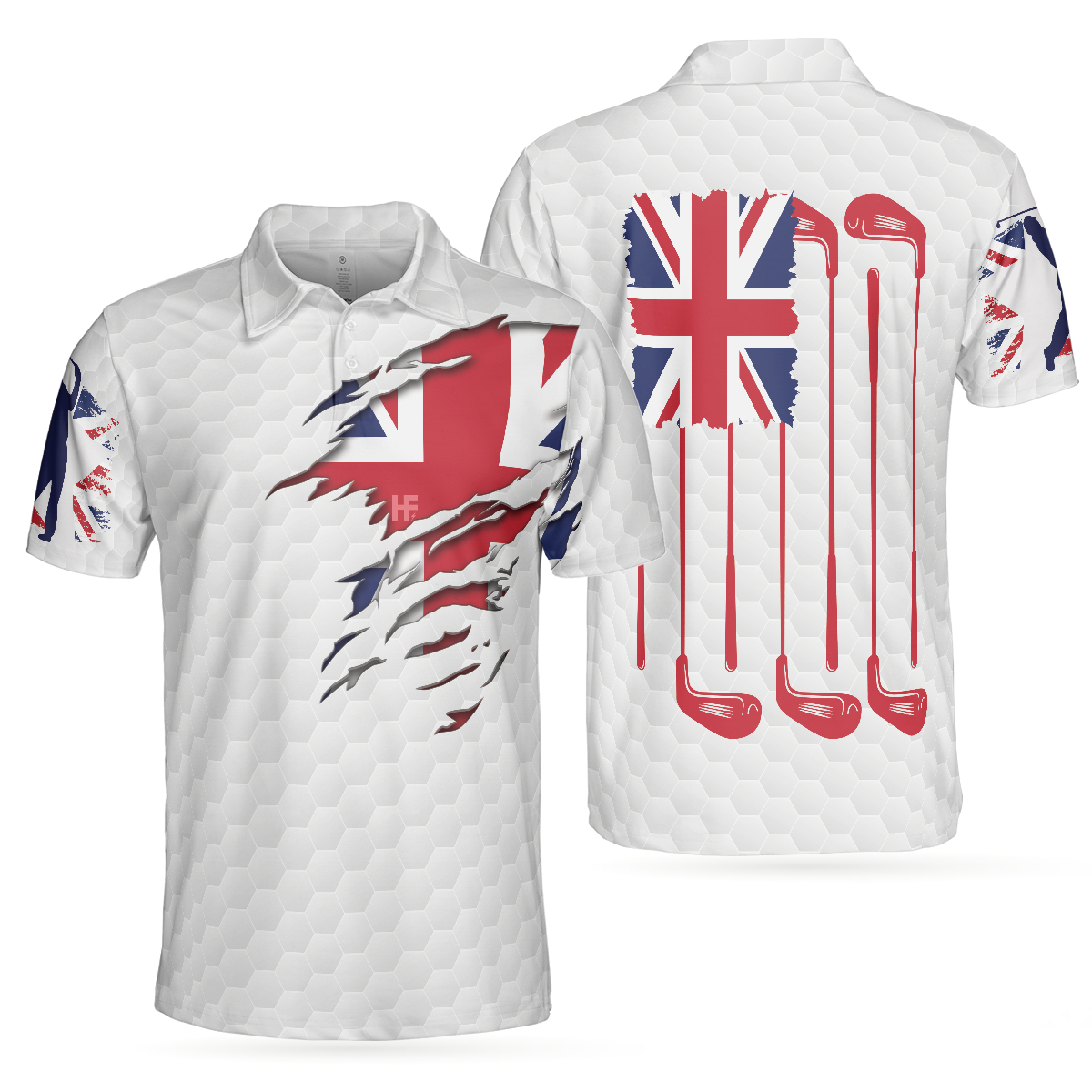 Golf Club United Kingdom Flag Polo Shirt, Great Britain Union Jack Polo Shirt, UK Golf Shirt For Men