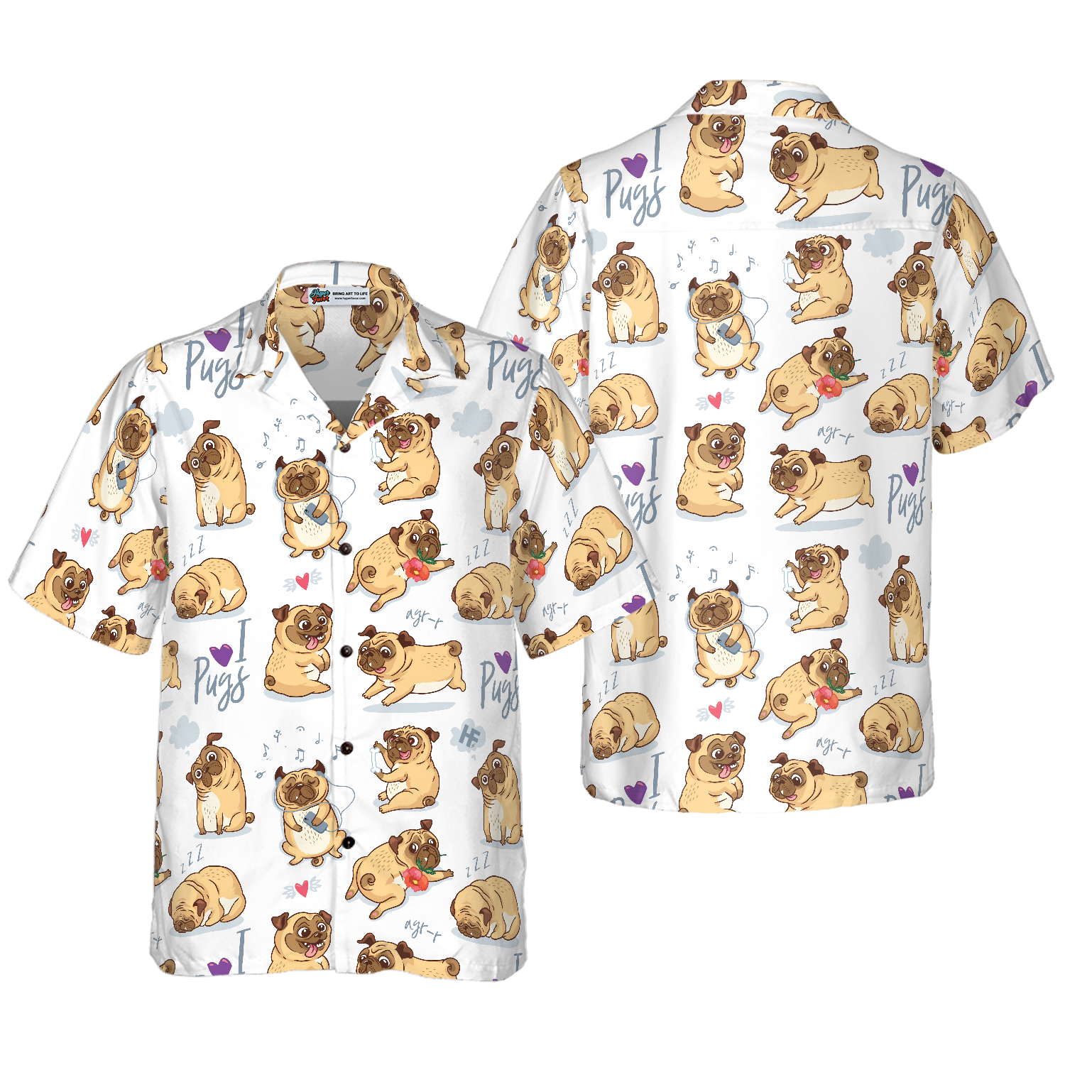 Cute Funny Pugs Shirt For Men Hawaiian Shirt