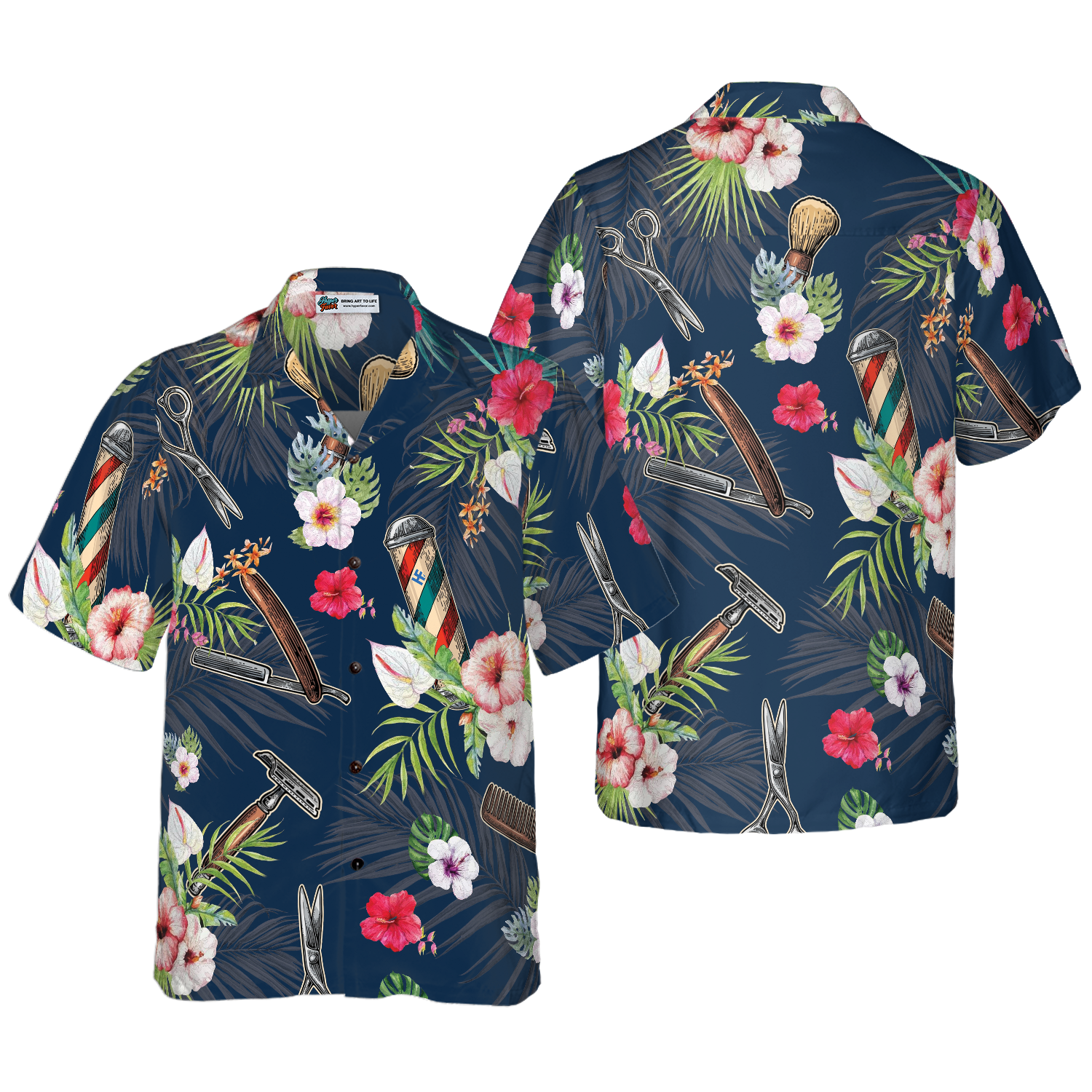 Barber Tools Tropical Pattern Hawaiian Shirt