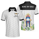 King Of Golf Black And White Polo Shirt For Men, Golf Texture Golfer On Throne Polo Shirt