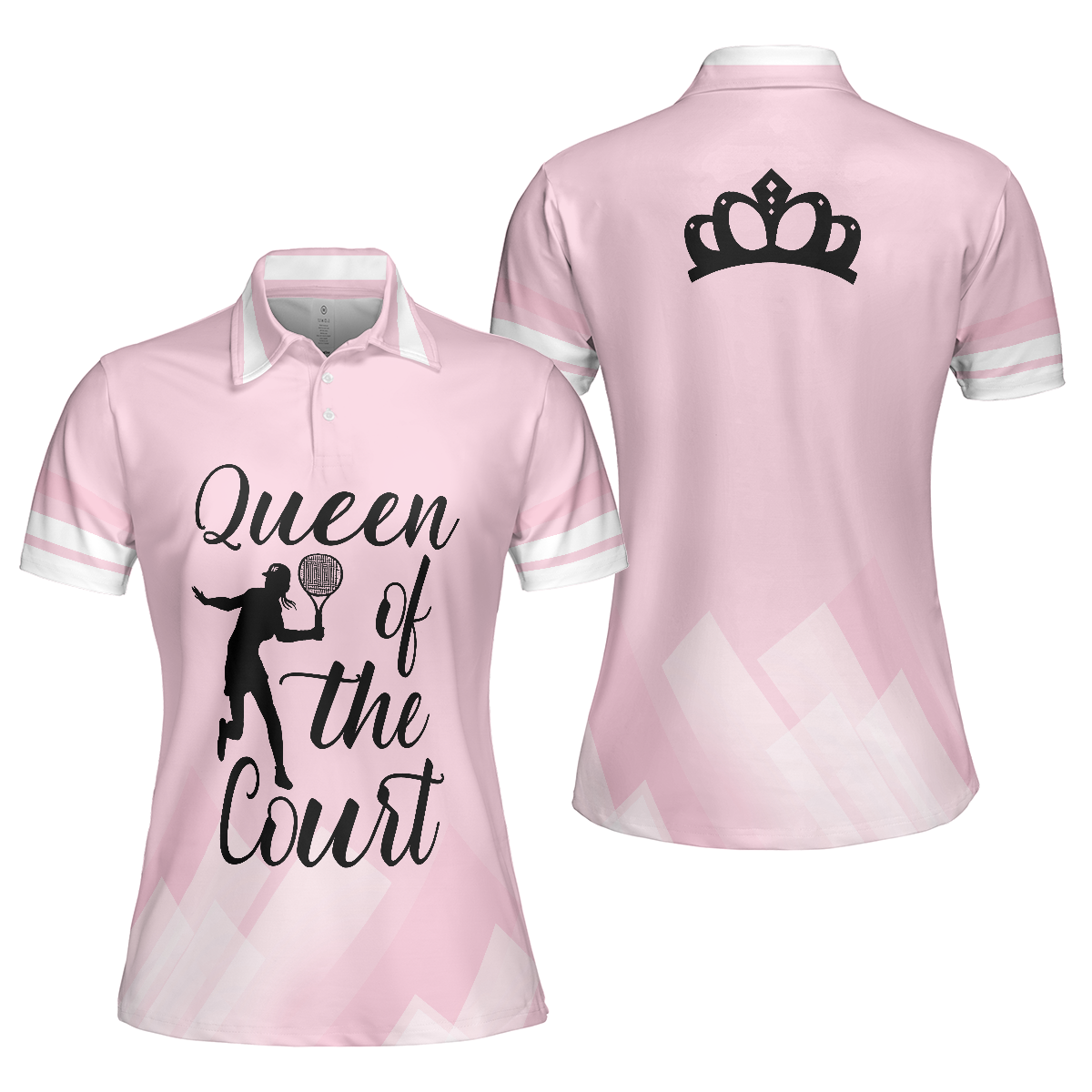 Queen Of The Court Pink Short Sleeve Women Polo Shirt, Cool Tennis Shirt For Ladies