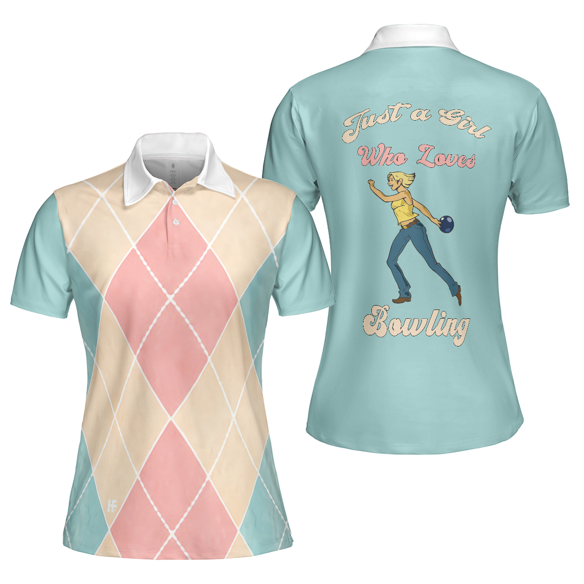 Just A Girl Who Loves Bowling Short Sleeve Polo Shirt, Plaid Pattern Bowling Polo Shirt For Female Bowlers