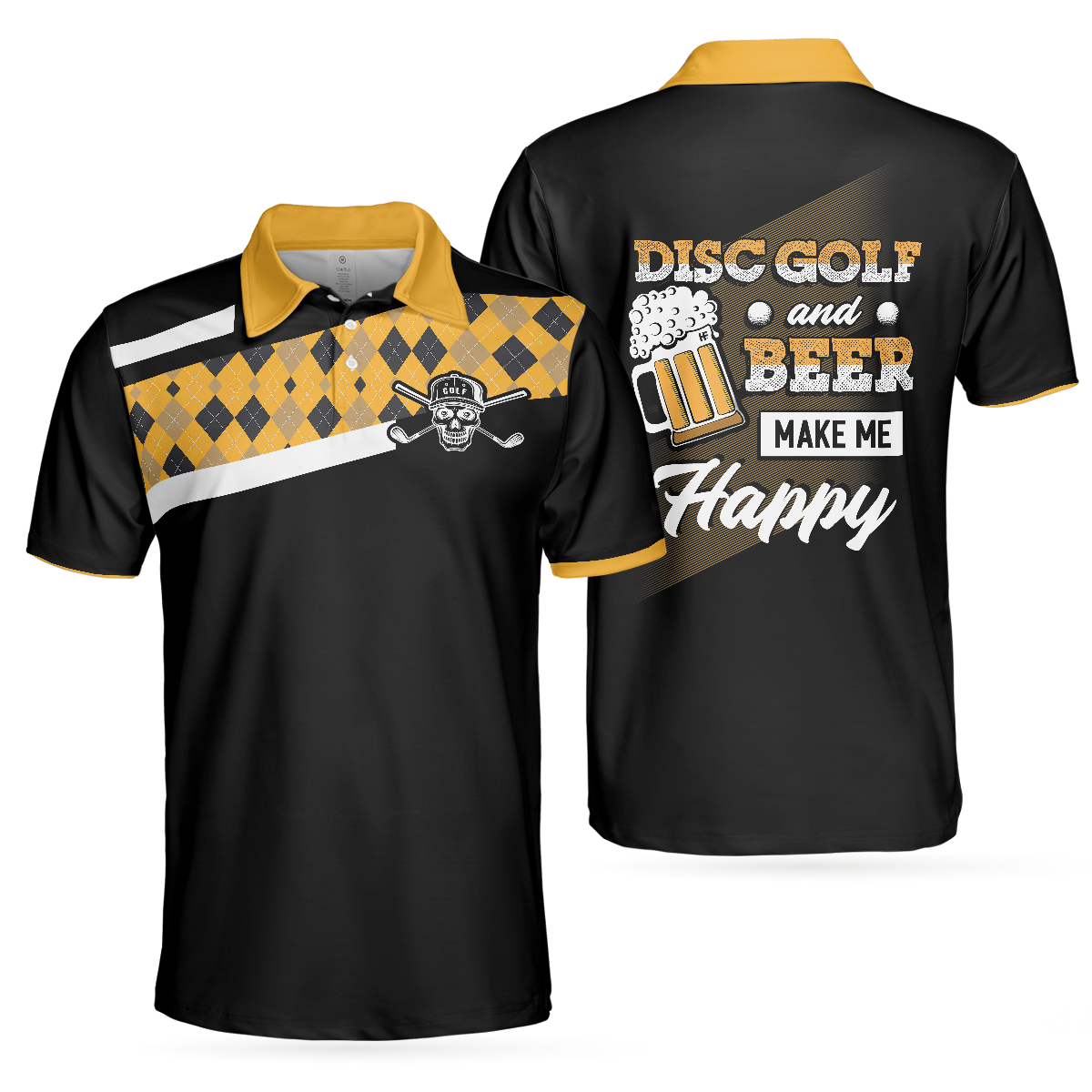 Disc Golf & Beer Make Me Happy Polo Shirt, Yellow Plaid Pattern Disc Golf Shirt, Funny Disc Golf Shirt With Sayings