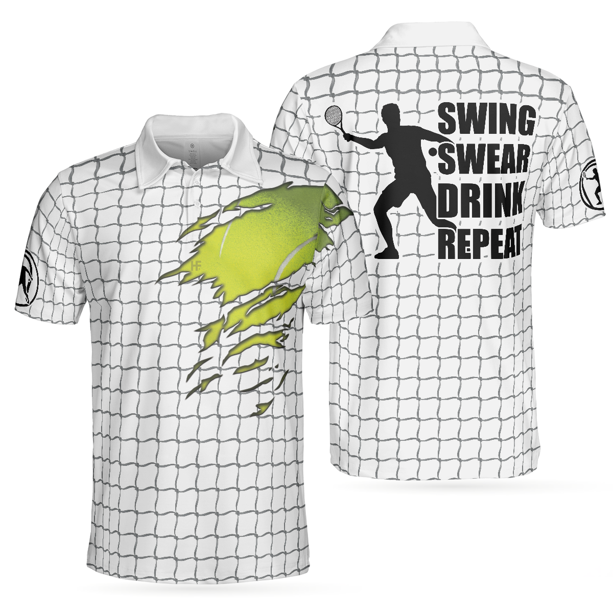 Tennis Polo Shirt, Check Pattern Short Sleeve Tennis Print Shirt, Gift For Stylish Tennis Players