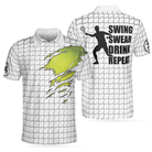 Tennis Polo Shirt, Check Pattern Short Sleeve Tennis Print Shirt, Gift For Stylish Tennis Players