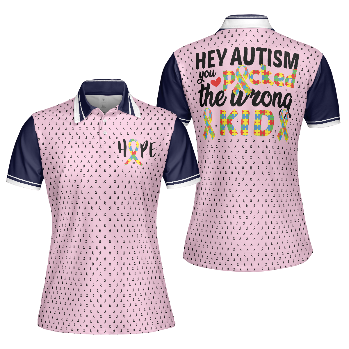 Autism Picked The Wrong Kid Autism Awareness Short Sleeve Women Polo Shirt, Autism Awareness Polo Shirt, Cool Autism Support Gift