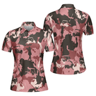 Golf Girl Camouflage Short Sleeve Women Polo Shirt, Pink Camo Golf Shirt For Ladies, Cool Golf Gift For Women