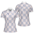 Little Flowers Blue Pink Plaid Short Sleeve Women Polo Shirt