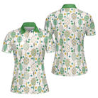 Green And Golden Tennis Pattern Short Sleeve Women Polo Shirt