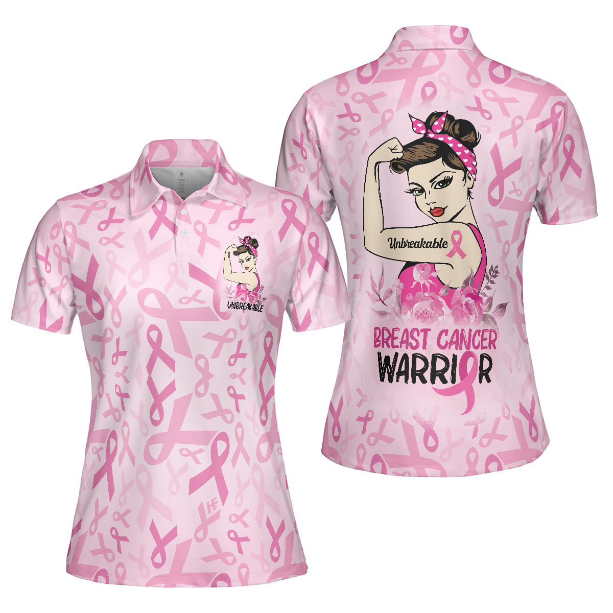 Unbreakable Breast Cancer Warrior Pink Breast Cancer Awareness Short Sleeve Women Polo Shirt