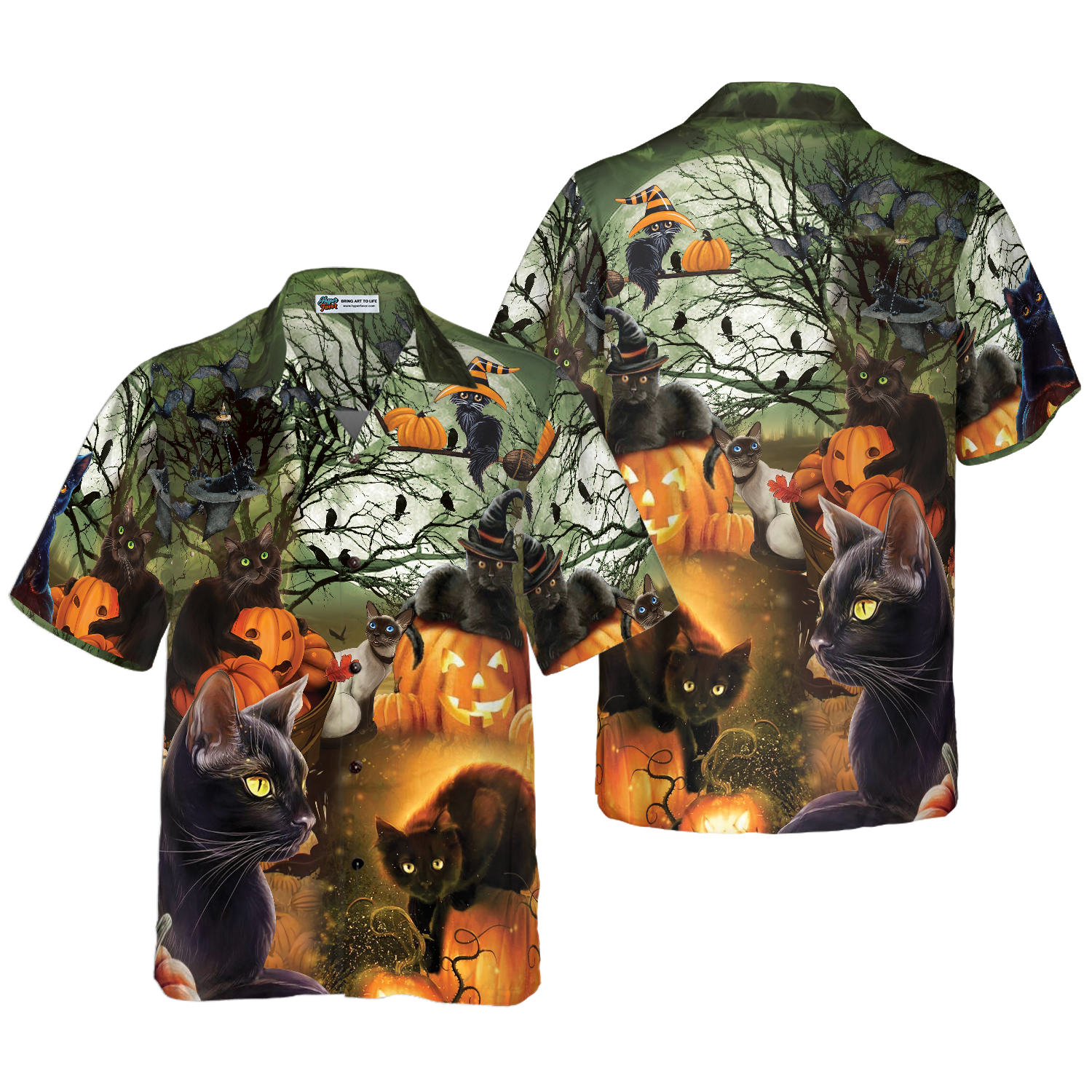 Black Cat & The Pumpkin Halloween Hawaiian Shirt, Halloween Shirt For Men And Women