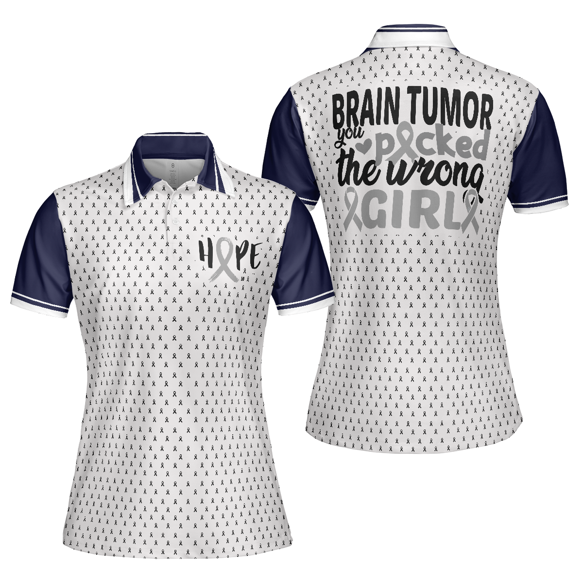 You Picked The Wrong Girl Brain Tumor Awareness Short Sleeve Women Polo Shirt, Brain Tumor Shirt For Women, Cool Brain Tumor Support Gift
