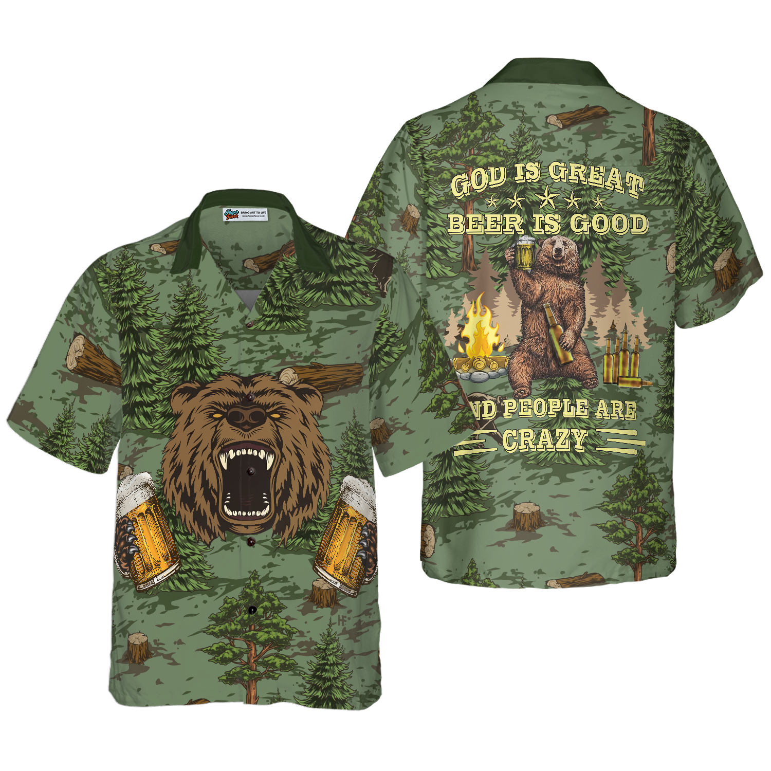 Camping Angry Bear Drink Beer Hawaiian Shirt