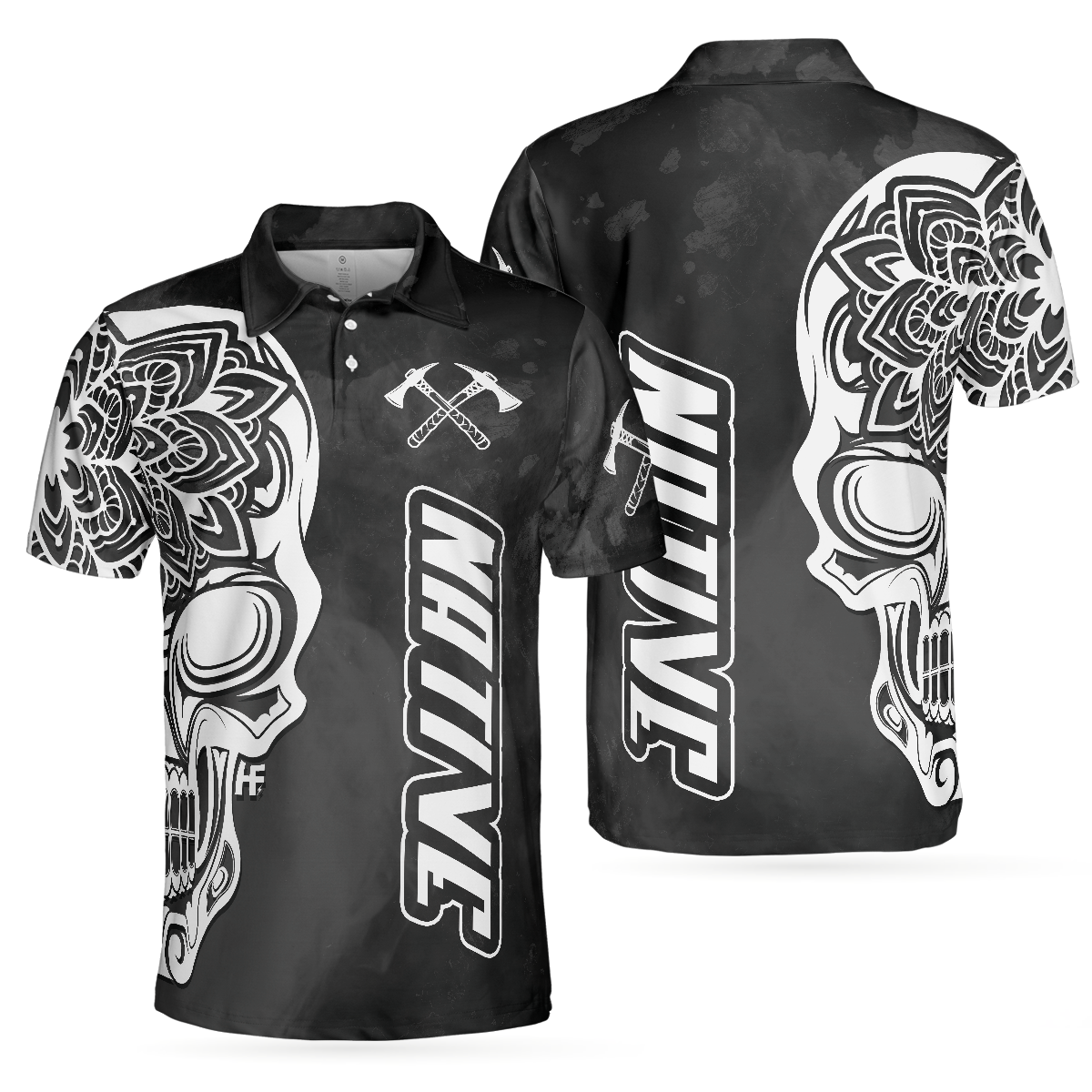 Aged And Worn Haida Native Skull Native American Polo Shirt, Mandala Skull Native American Shirt For Men