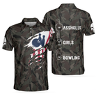 Hand Instruction American Flag Camouflage Bowling Polo Shirt, Camo Bowling Shirt For Men