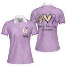 Peace Love Cure Lupus Awareness Short Sleeve Women Polo Shirt, Purple Ribbon Lupus Shirt For Ladies, Lupus Support Gift