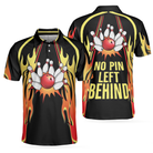 No Pin Left Behind Bowling Polo Shirt, Black Shirt With Flames, Polo Style Bowling Shirt For Men