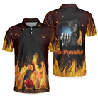 Pin Punisher Bowling Polo Shirt, Cool Flame Pattern Bowling Shirt Design For Male Bowlers, Best Bowling Shirt