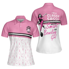 I'm A Classy Sassy Bowling Girl Bowling Short Sleeve Women Polo Shirt, Pink Bowling Ball And Pin Pattern Shirt For Ladies