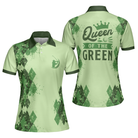 Queen Of The Green Golf Girl Short Sleeve Women Polo Shirt, Green Argyle Pattern Golf Shirt, Cool Golf Gift For Women